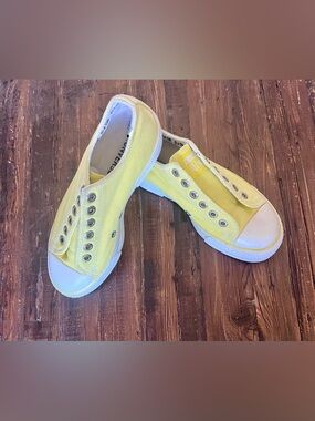 Converse All Star Yellow Canvas platform Slip-On Sneakers Sz 6.5